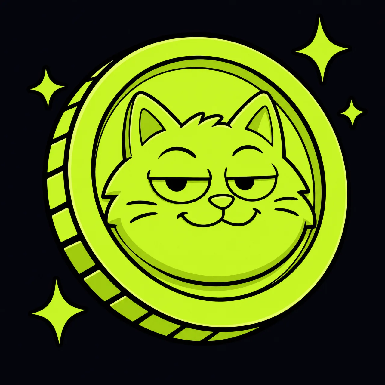 A chunky cartoon coin with the cat's smug face on it.
