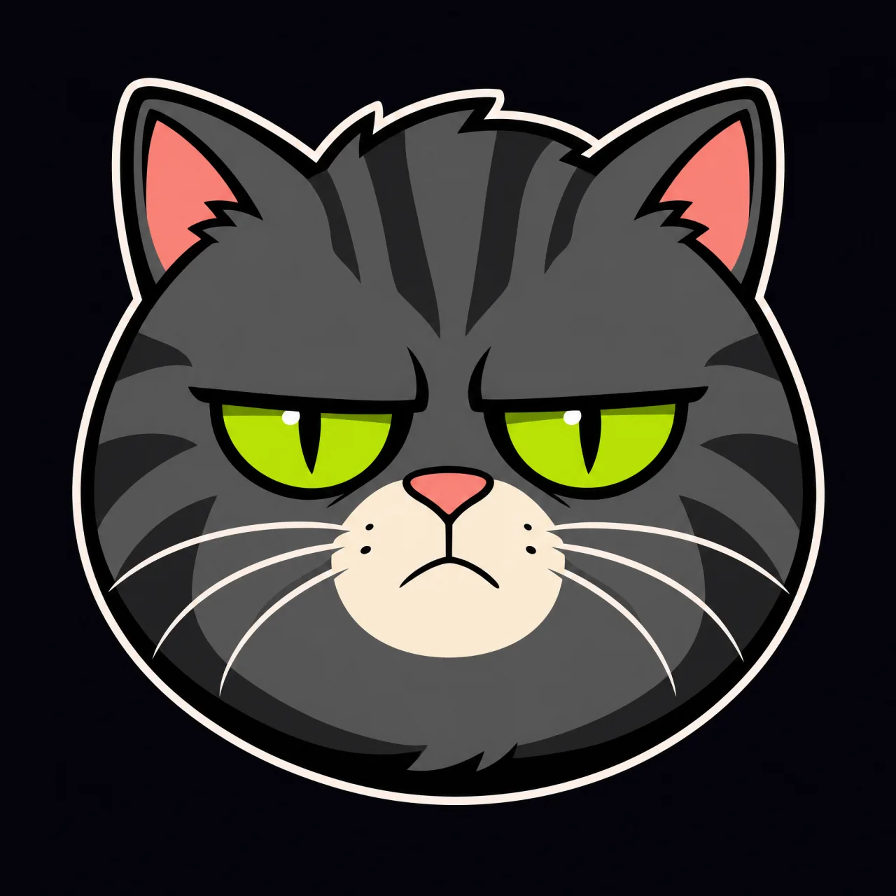 A cartoon mascot portrait of the grey tabby cat.