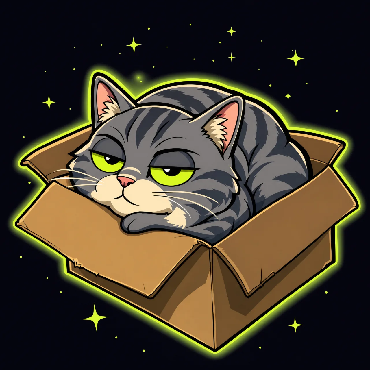 The cat loafed inside the open box like a bed.