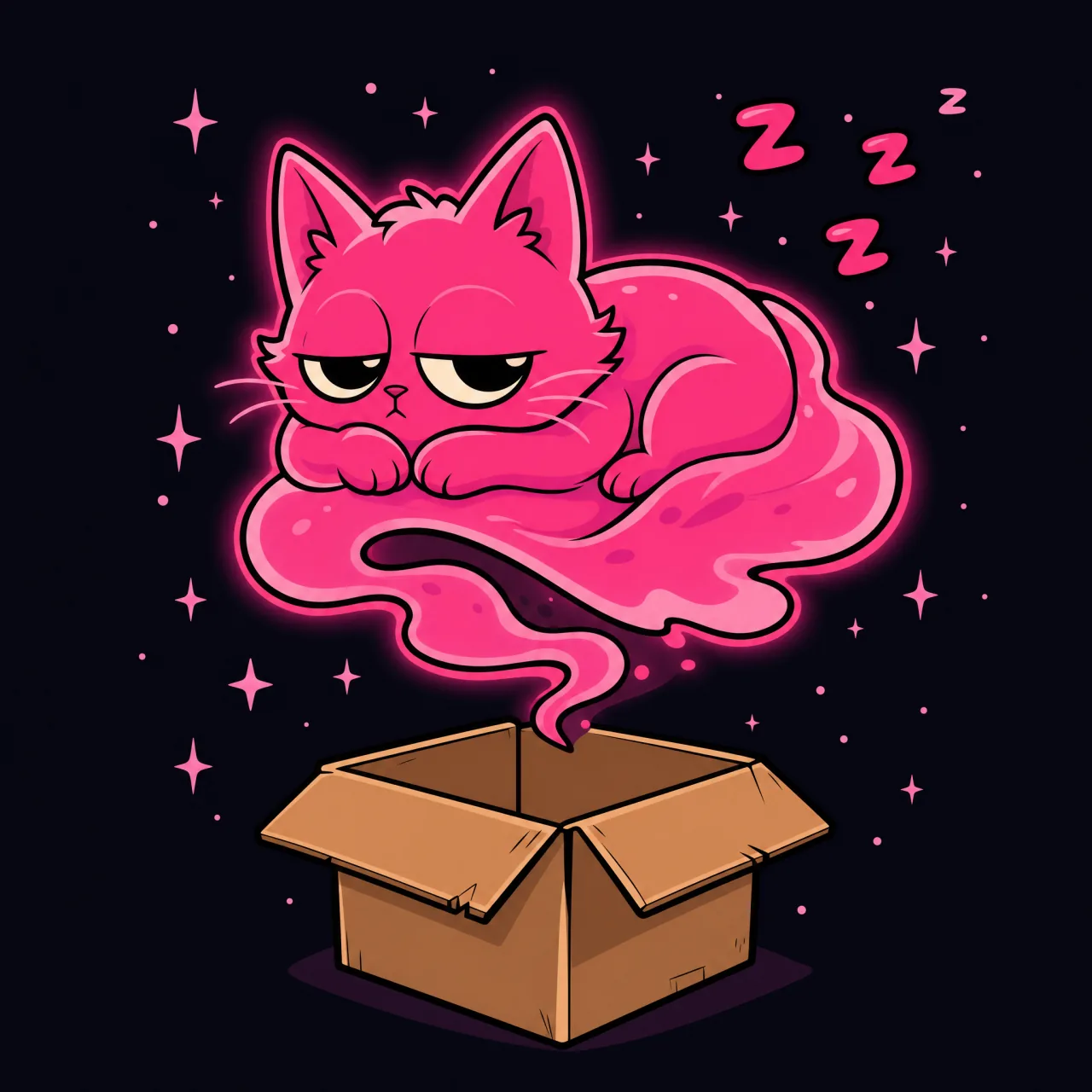 Her ghost curled asleep in mid-air above the empty box.